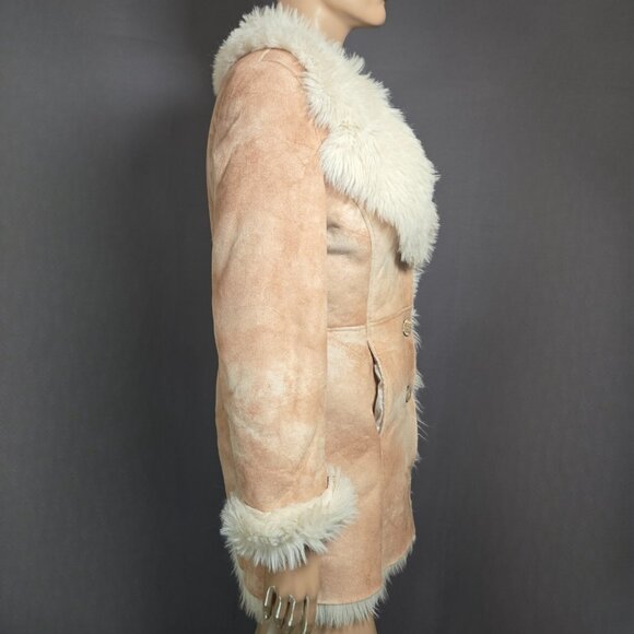 Y2K Penny Lane Faux Suede Faux Fur Boho Coat Jacket Size S Beige - Picture 12 of 15